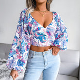Botanical Balloon Sleeve Cropped Top